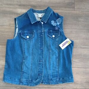 Womens Denim Vest with Floral Embroidery